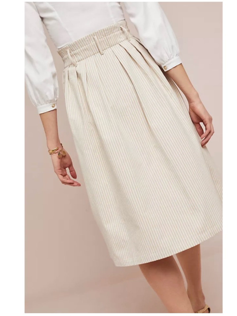 Anthropologie Cream Pinstriped Midi Skirt - Picture 2 of 9